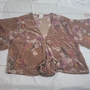 By Together V Neck Crop Front Tie Top in lovely Floral Print